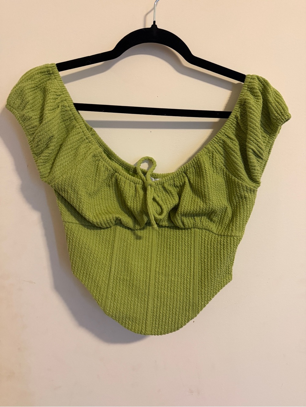 Women's Green Off-Shoulder Tie Front Top Sky to Moon -Medium